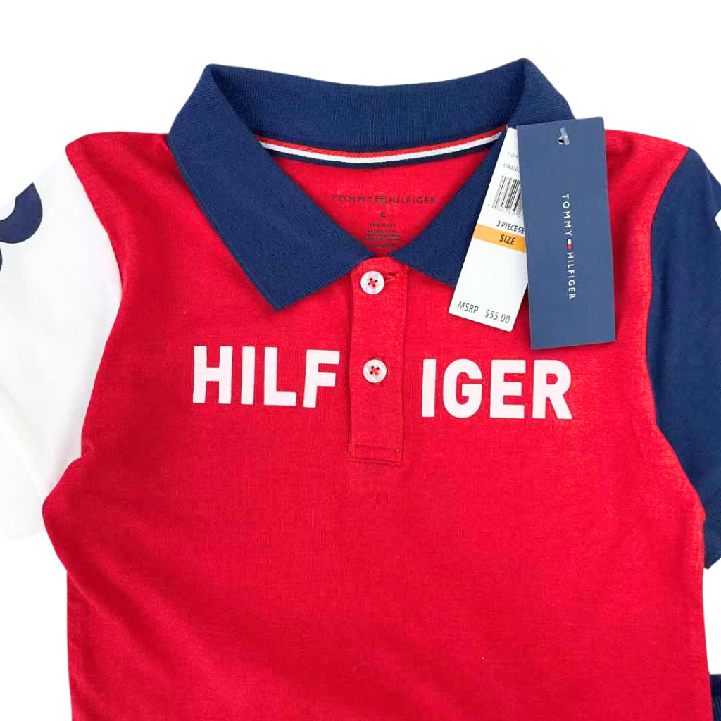 Tommy 2-Piece Red Polo Shirt & Blue Short Set for Boys AA73 2-10 Years Old