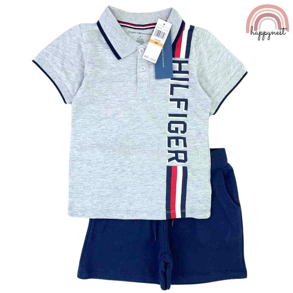 Tommy 2-Piece Gray Polo Shirt & Blue Short Set for Boys AA72 2-10 Years Old