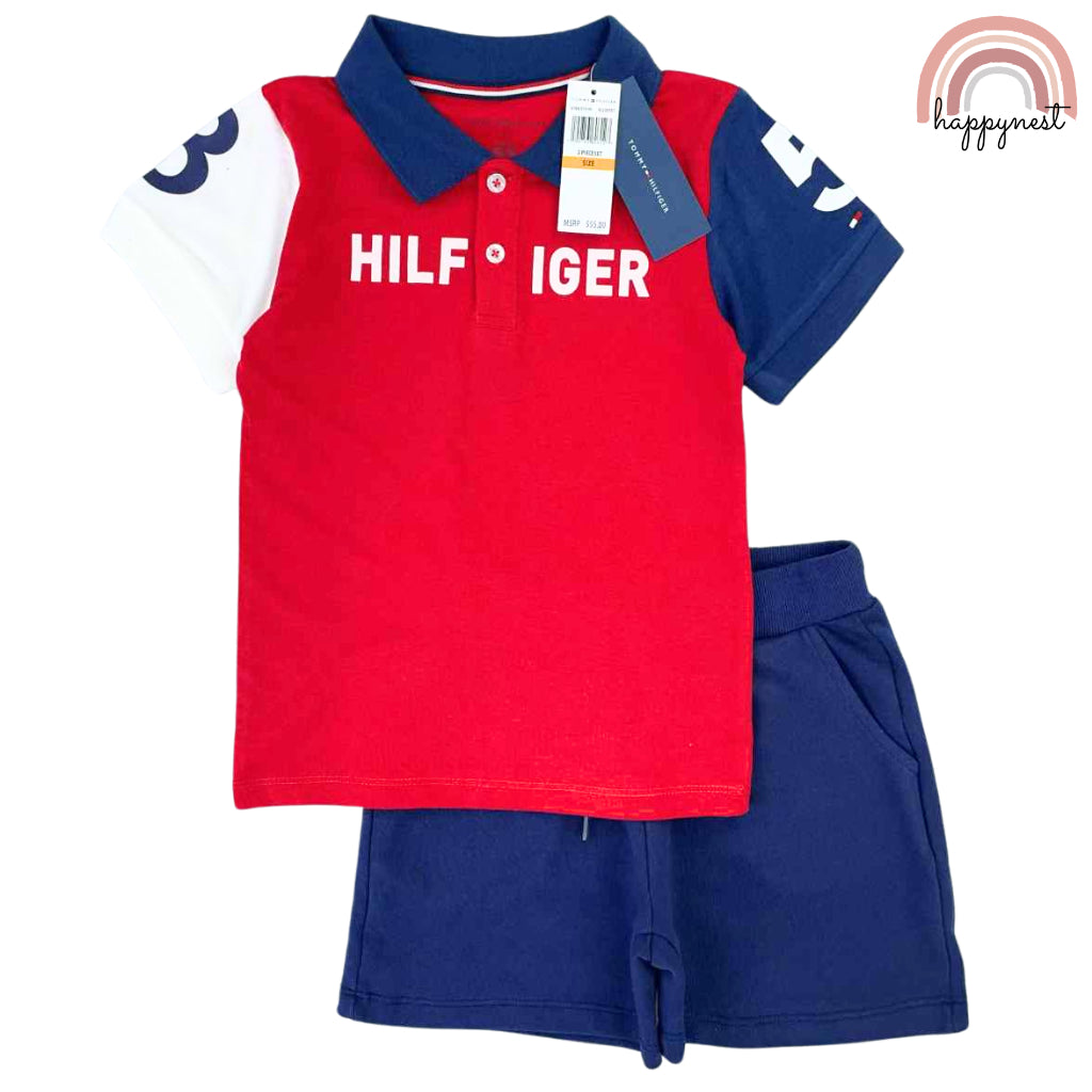 Tommy 2-Piece Red Polo Shirt & Blue Short Set for Boys AA73 2-10 Years Old