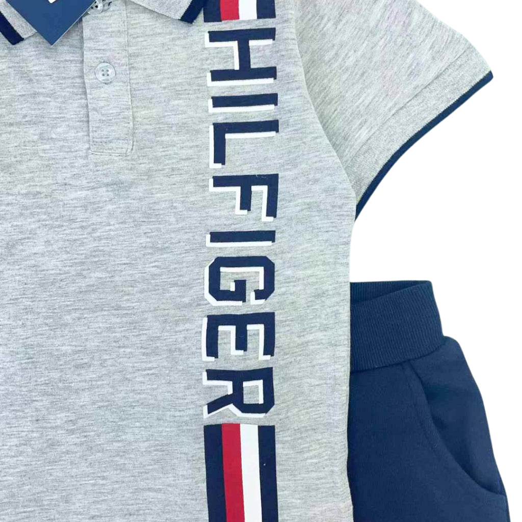 Tommy 2-Piece Gray Polo Shirt & Blue Short Set for Boys AA72 2-10 Years Old