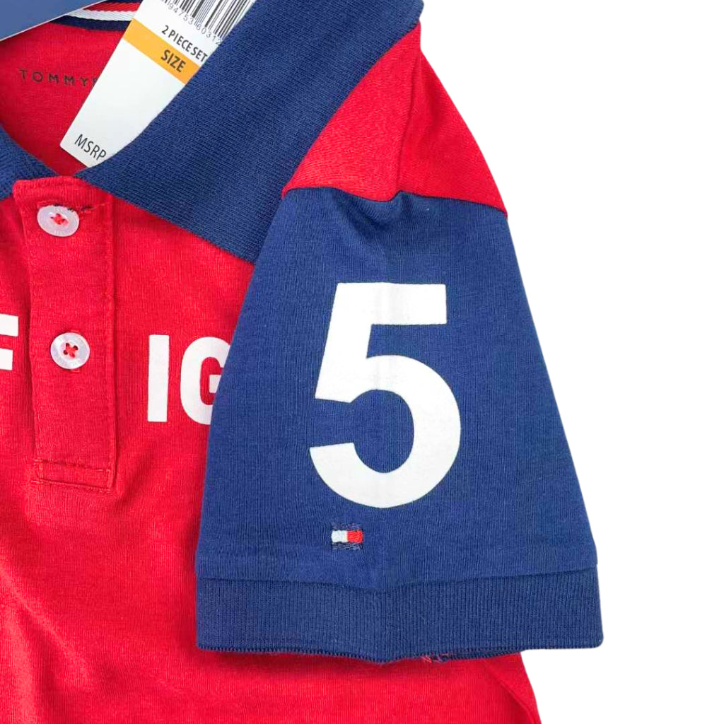 Tommy 2-Piece Red Polo Shirt & Blue Short Set for Boys AA73 2-10 Years Old