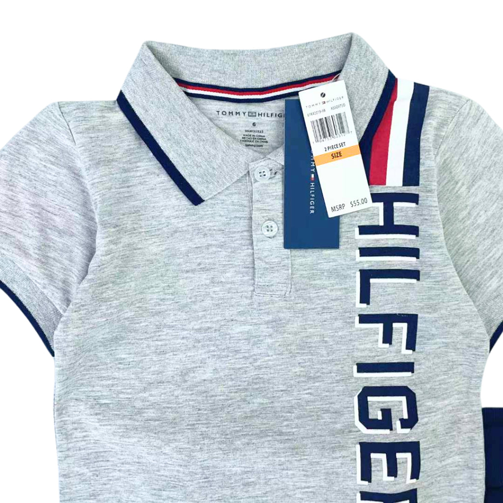 Tommy 2-Piece Gray Polo Shirt & Blue Short Set for Boys AA72 2-10 Years Old