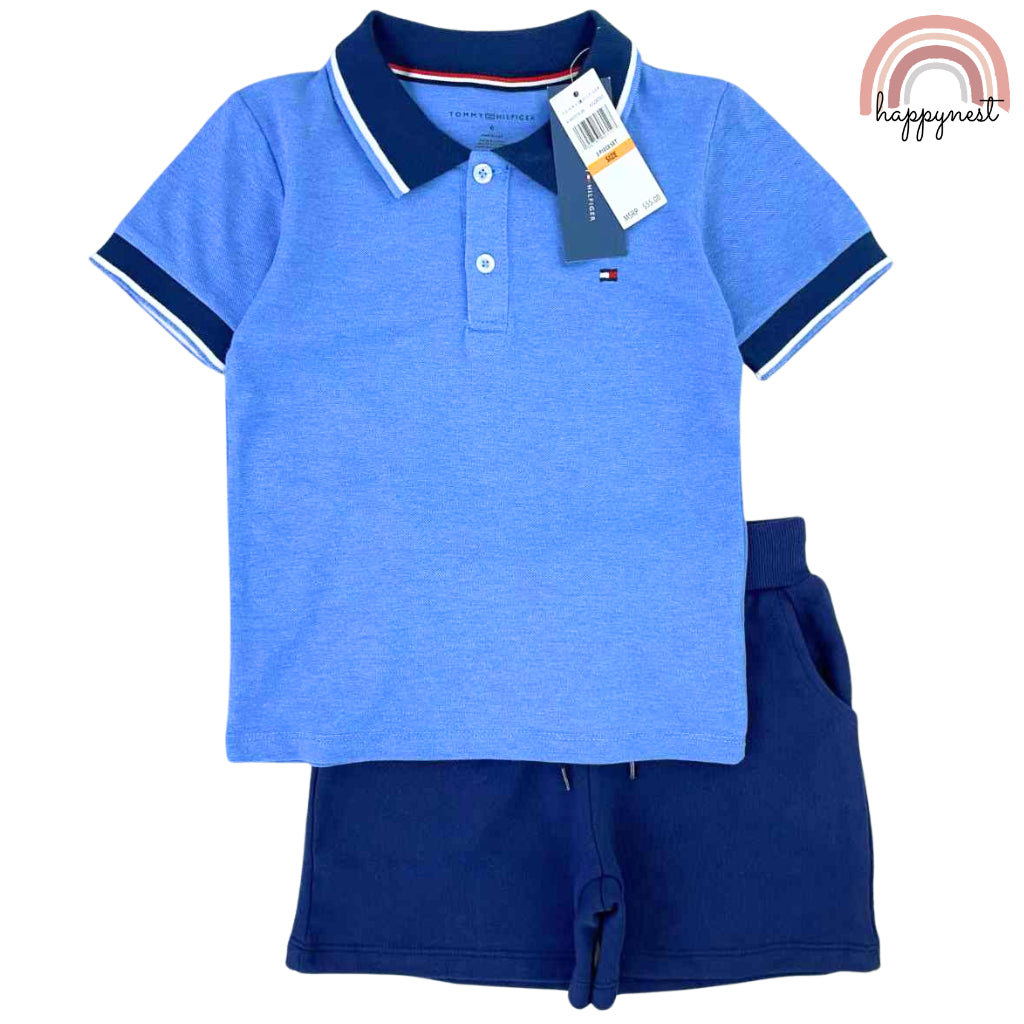 Tommy 2-Piece Blue Polo Shirt & Blue Short Set for Boys AA74 2-10 Years Old