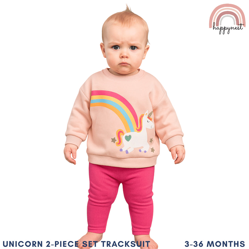 Unicorn Rainbow Baby Tracksuit Set, Soft Fleece Pink 3–36 Months | Baby Girls SS517