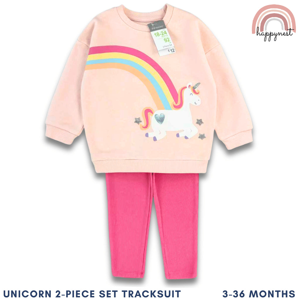 Unicorn Rainbow Baby Tracksuit Set, Soft Fleece Pink 3–36 Months | Baby Girls SS517