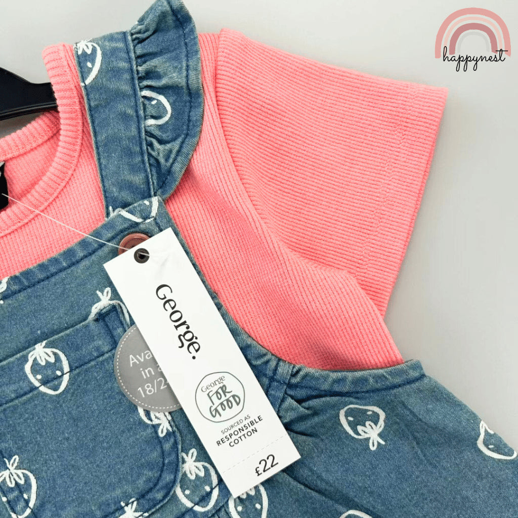 George Baby Girl 2-Piece Denim Jumper Dress + Shirt Outfit Set 3–36M (AA362)