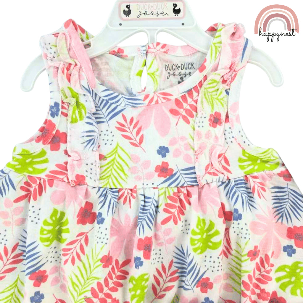 Pink Floral 3-Piece Baby Set: Dress, Bloomer & Reversible Sun Hat 6–24M – AA256