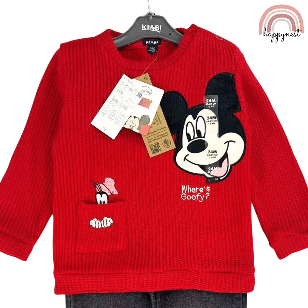 Kiabi 2-Piece Mickey Red Sweater & Jeans Baby Set (3–36 Months) | SS547