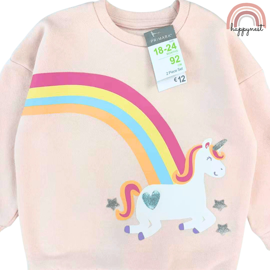 Unicorn Rainbow Baby Tracksuit Set, Soft Fleece Pink 3–36 Months | Baby Girls SS517