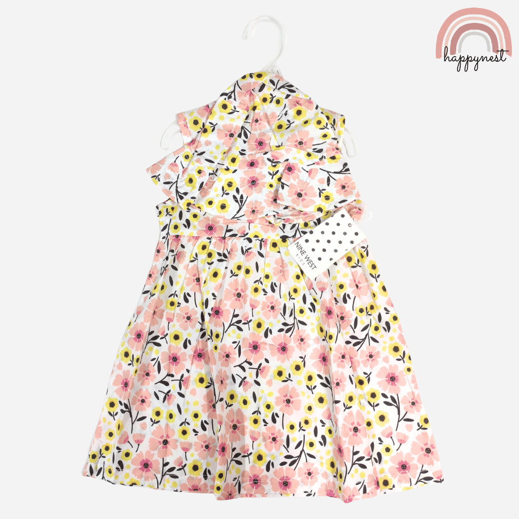 Pink & Yellow Floral Dress & Hat Set for Girls 12-24M AA381