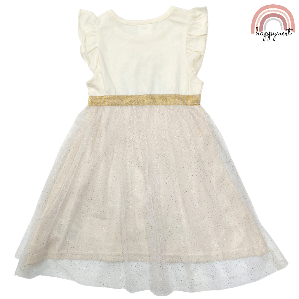Disney Princess Dress Tutu White Gold Glittery for Girls AA64 2-5 Years Old