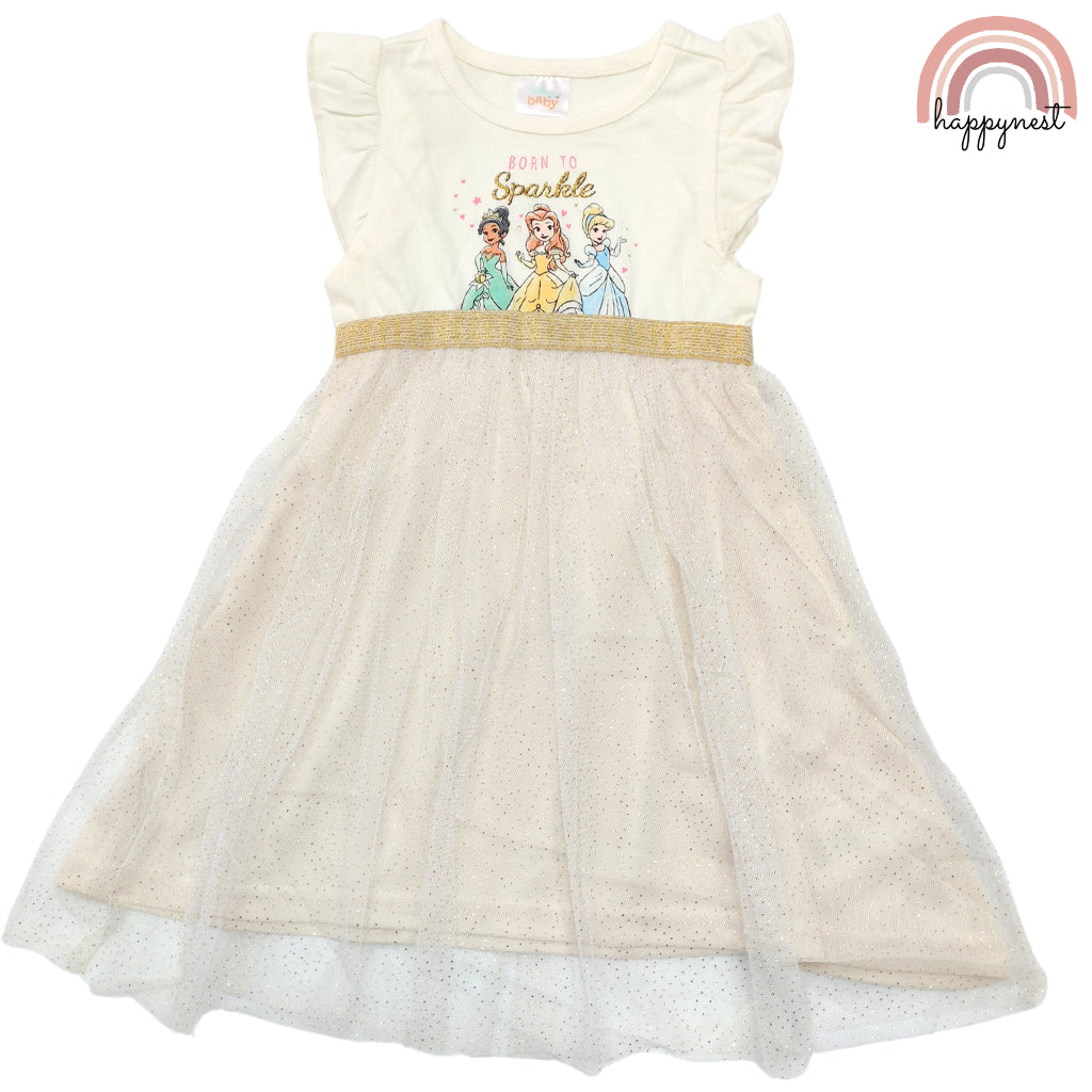 Disney Princess Dress Tutu White Gold Glittery for Girls AA64 2-5 Years Old