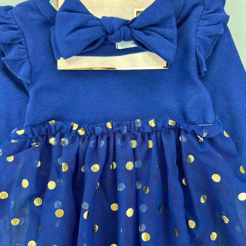 Tutu Dress Set Baby Girls Just Lizzy 2-Piece Blue Gold Dots (0-12 Months) AA15
