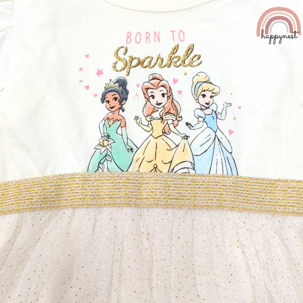 Disney Princess Dress Tutu White Gold Glittery for Girls AA64 2-5 Years Old