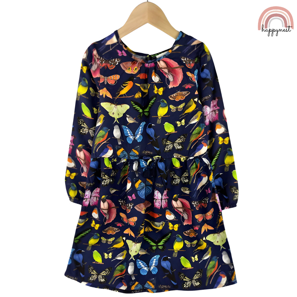 HM Long Sleeves Patterned Dress Colorful Butterfly for Girls 2-10 Years Old HM-1109-A7