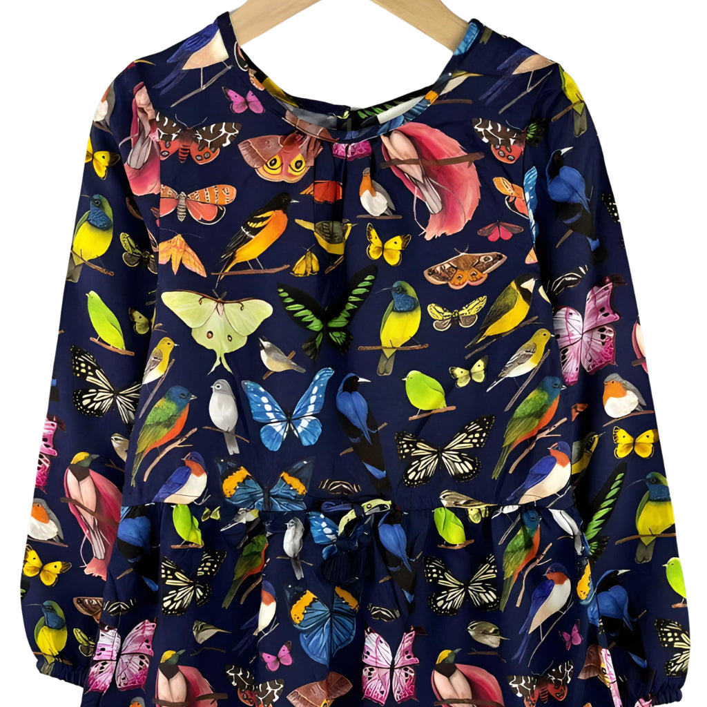 HM Long Sleeves Patterned Dress Colorful Butterfly for Girls 2-10 Years Old HM-1109-A7