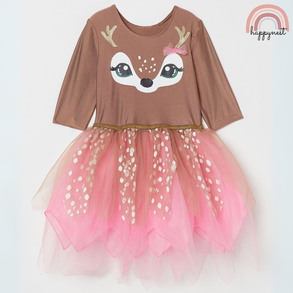 HM Light Brown Reindeer Tulle-skirt Leotard Dress for Girls (3-7 Years Old) AA26 With hangtags