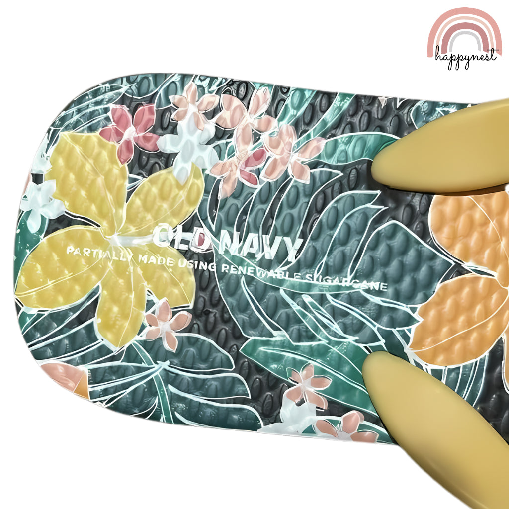 Old Navy Slipper Summer Floral Flip Flop Sandals for Girls Size 1-2 (0708-C11)