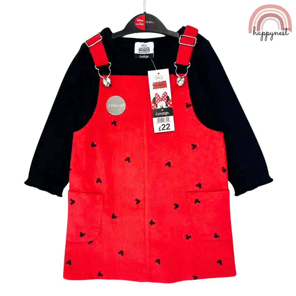 Happynest 2-Piece Disney Stitch Minnie Mouse Denim Jumper and Pink Shirt Set for Babies 3-36M