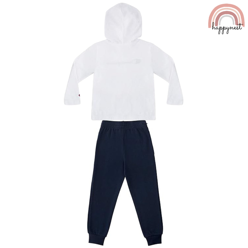 HM Champ Girls White Tee Hoodie and Jogger Pants Breathable Sportswear, 2-Piece 2-5 Years Old SS24