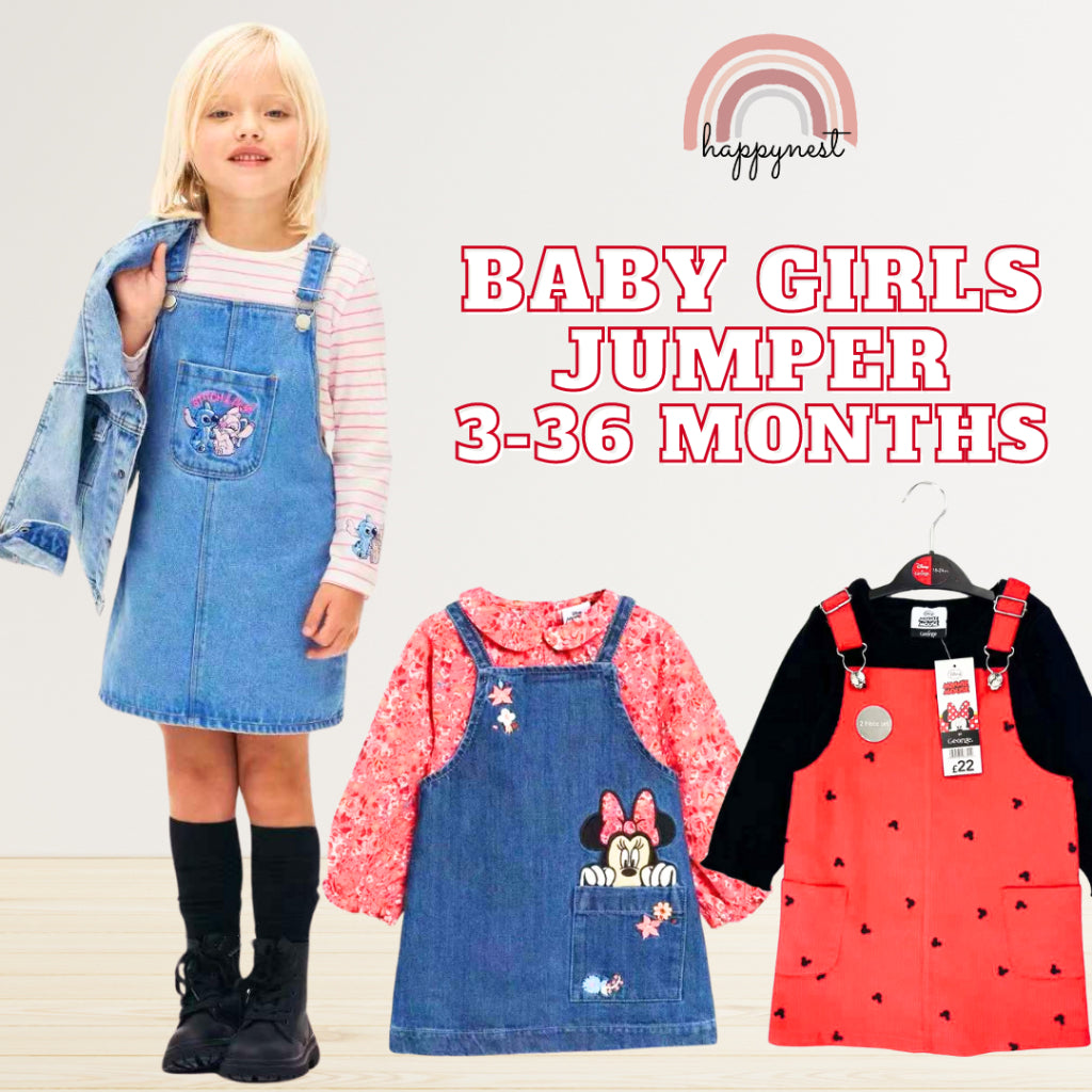 Happynest 2-Piece Disney Stitch Minnie Mouse Denim Jumper and Pink Shirt Set for Babies 3-36M