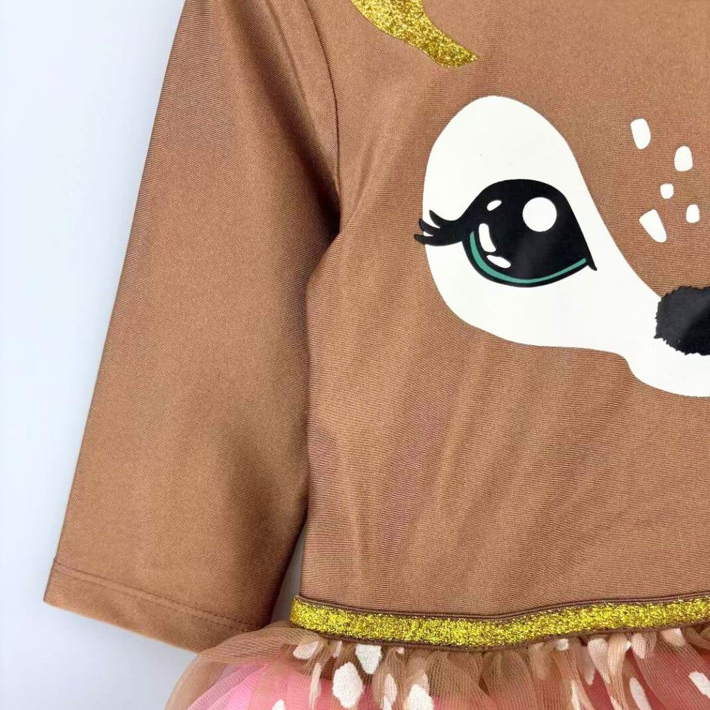 HM Light Brown Reindeer Tulle-skirt Leotard Dress for Girls (3-7 Years Old) AA26 With hangtags