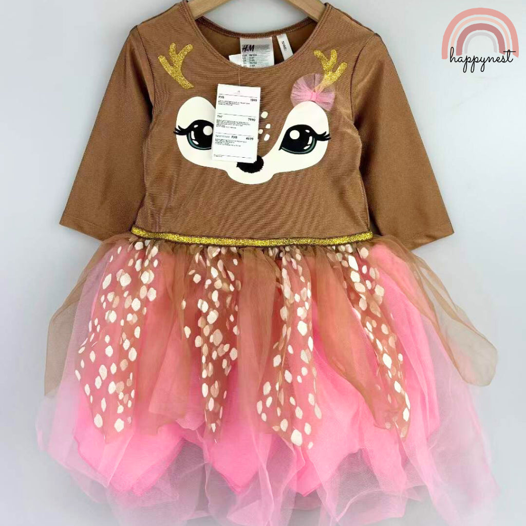 HM Light Brown Reindeer Tulle-skirt Leotard Dress for Girls (3-7 Years Old) AA26 With hangtags