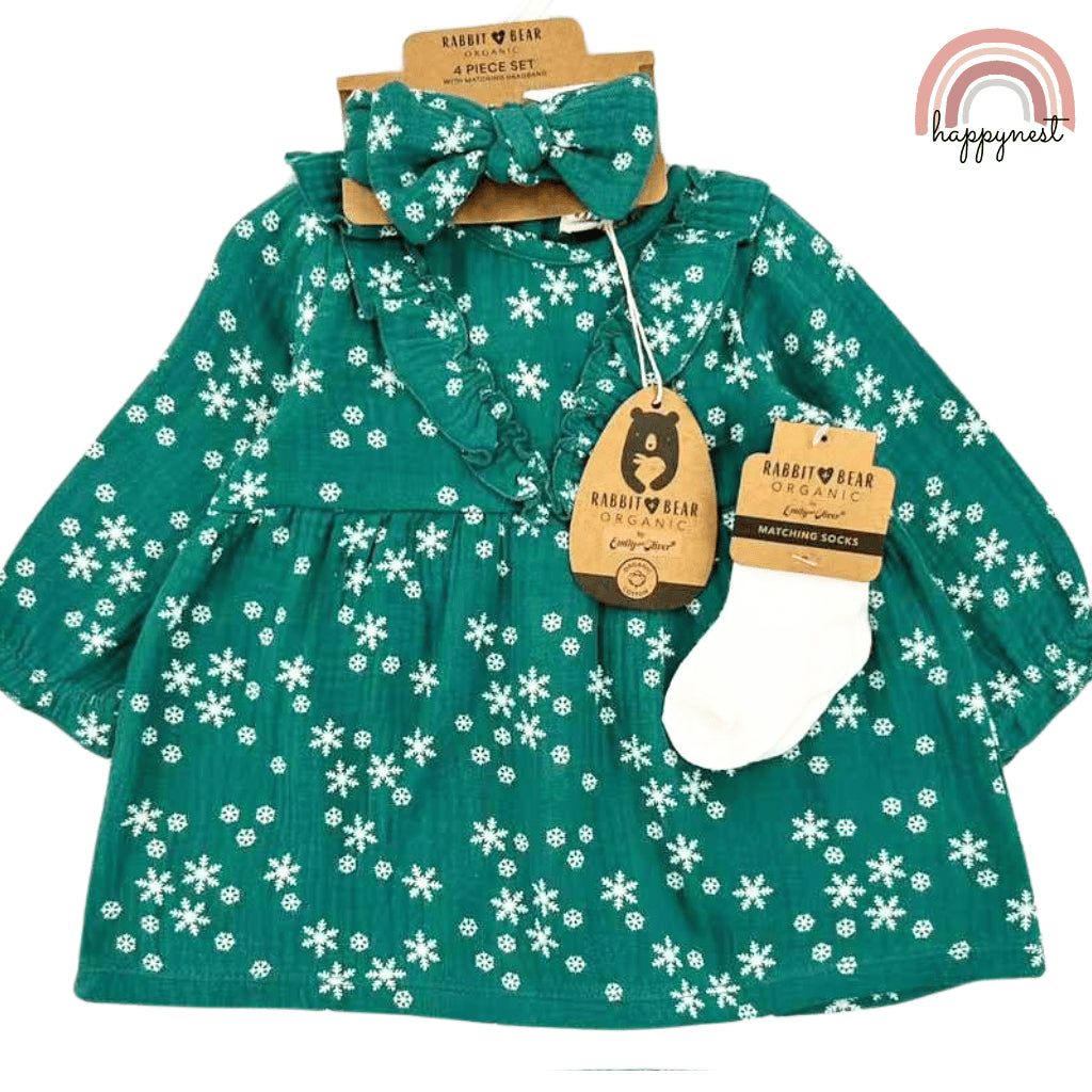 Happynest Baby Girl OOTD 3-Piece Set Dress Socks Headband 0 - 12 Months Old Baby AA43