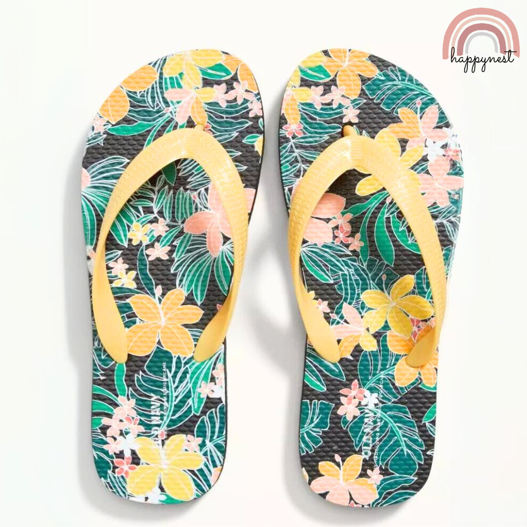 Old Navy Slipper Summer Floral Flip Flop Sandals for Girls Size 1-2 (0708-C11)