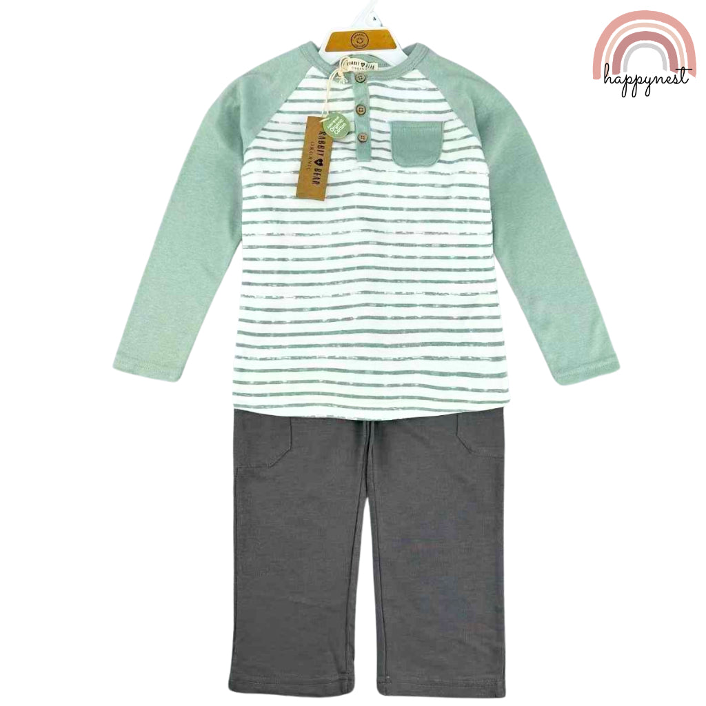 Rabbit Bear Cotton 2-Piece Set Shirt and Pants for Boys 4-7 Years Old AA46 Green Gray