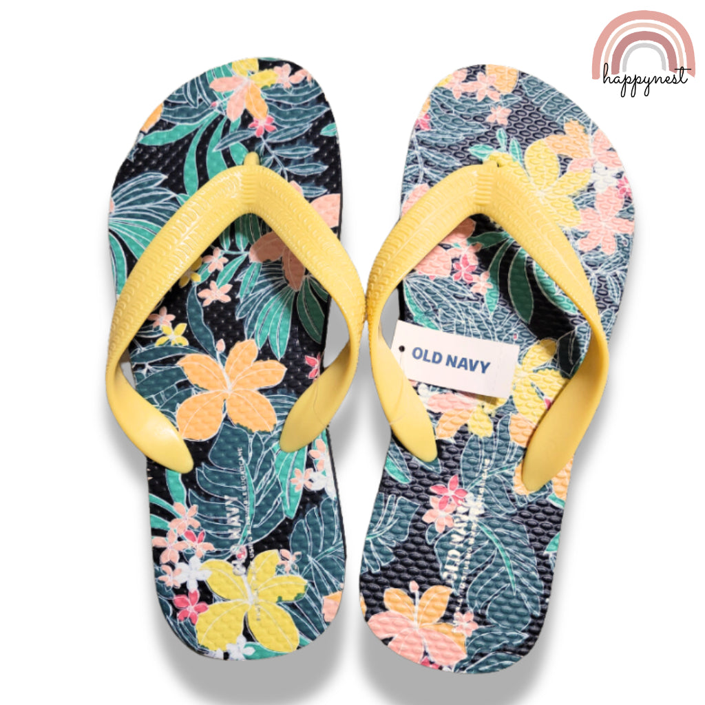 Old Navy Slipper Summer Floral Flip Flop Sandals for Girls Size 1-2 (0708-C11)