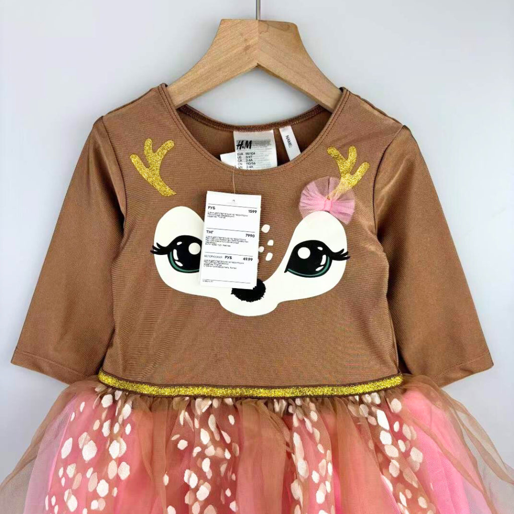 HM Light Brown Reindeer Tulle-skirt Leotard Dress for Girls (3-7 Years Old) AA26 With hangtags