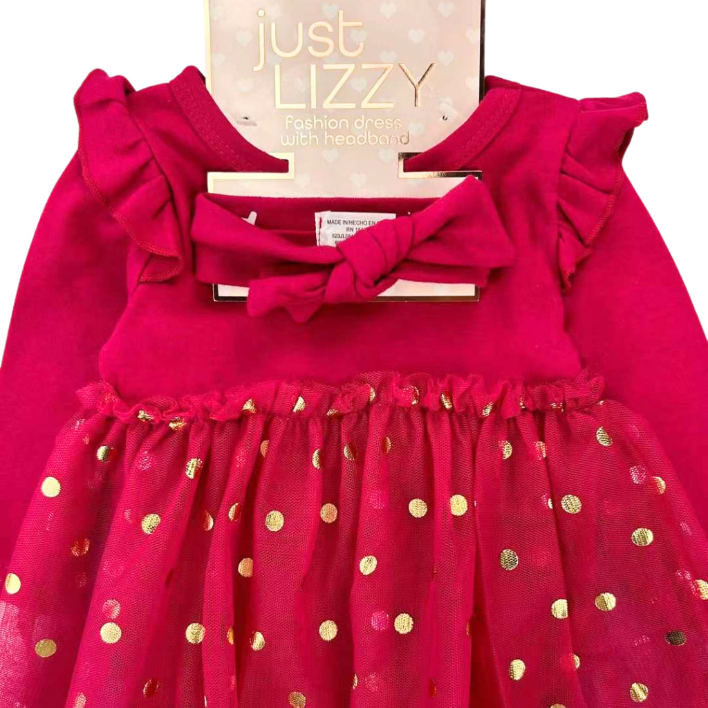 Baby Girl Dress Tutu Red Set Just Lizzy 2-Piece Red Gold Dots  (0-12 Months) AA19