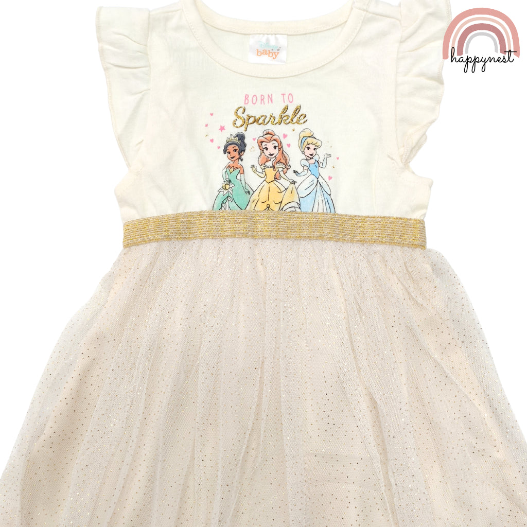 Disney Princess Dress Tutu White Gold Glittery for Girls AA64 2-5 Years Old