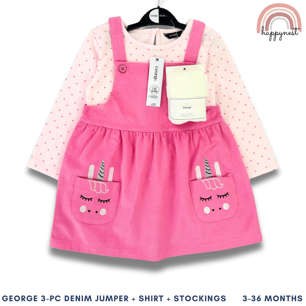 George 3-Piece Pink Jumper Shirt and Stockings Set for Girls 3-36 Months PH AA200