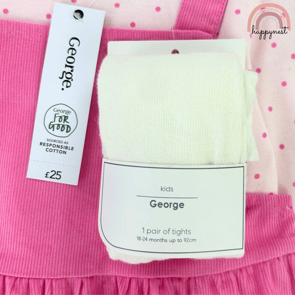 George 3-Piece Pink Jumper Shirt and Stockings Set for Girls 3-36 Months PH AA200