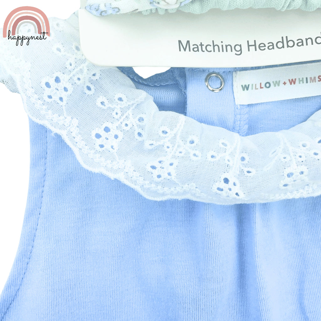 Baby Girl 3-Piece Blue Shirt Shorts and Headband Set 3-12 Months Outfit PH AA222