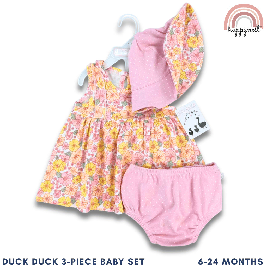 Floral Baby Dress + Panty + Hat Set for Girls 6-24 Months | 3-Piece Outfit AA253