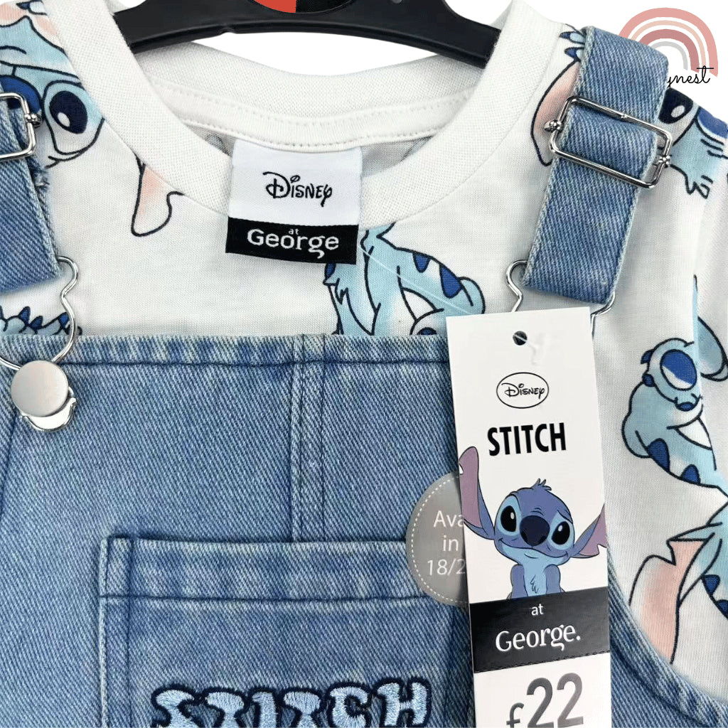 Stitch Denim Jumper + White Shirt Baby Boy Girl Outfit Set 3-36 Months AA281