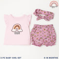 Baby Girl Clothes 3-Piece Set Shirt Shorts Headband Rainbow Outfit 0-18 Months AA261