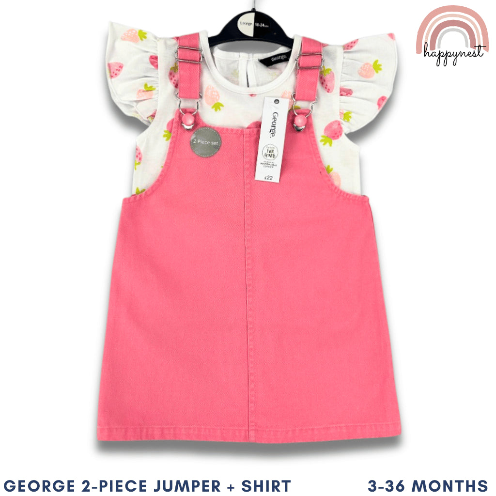 George Pink Denim Jumper Dress and Shirt Set for Girls 3-36 Months PH AA193