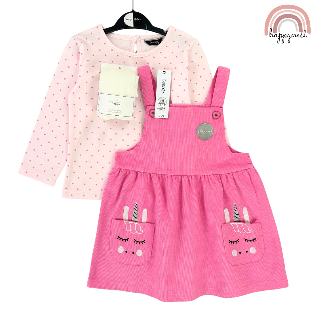 George 3-Piece Pink Jumper Shirt and Stockings Set for Girls 3-36 Months PH AA200