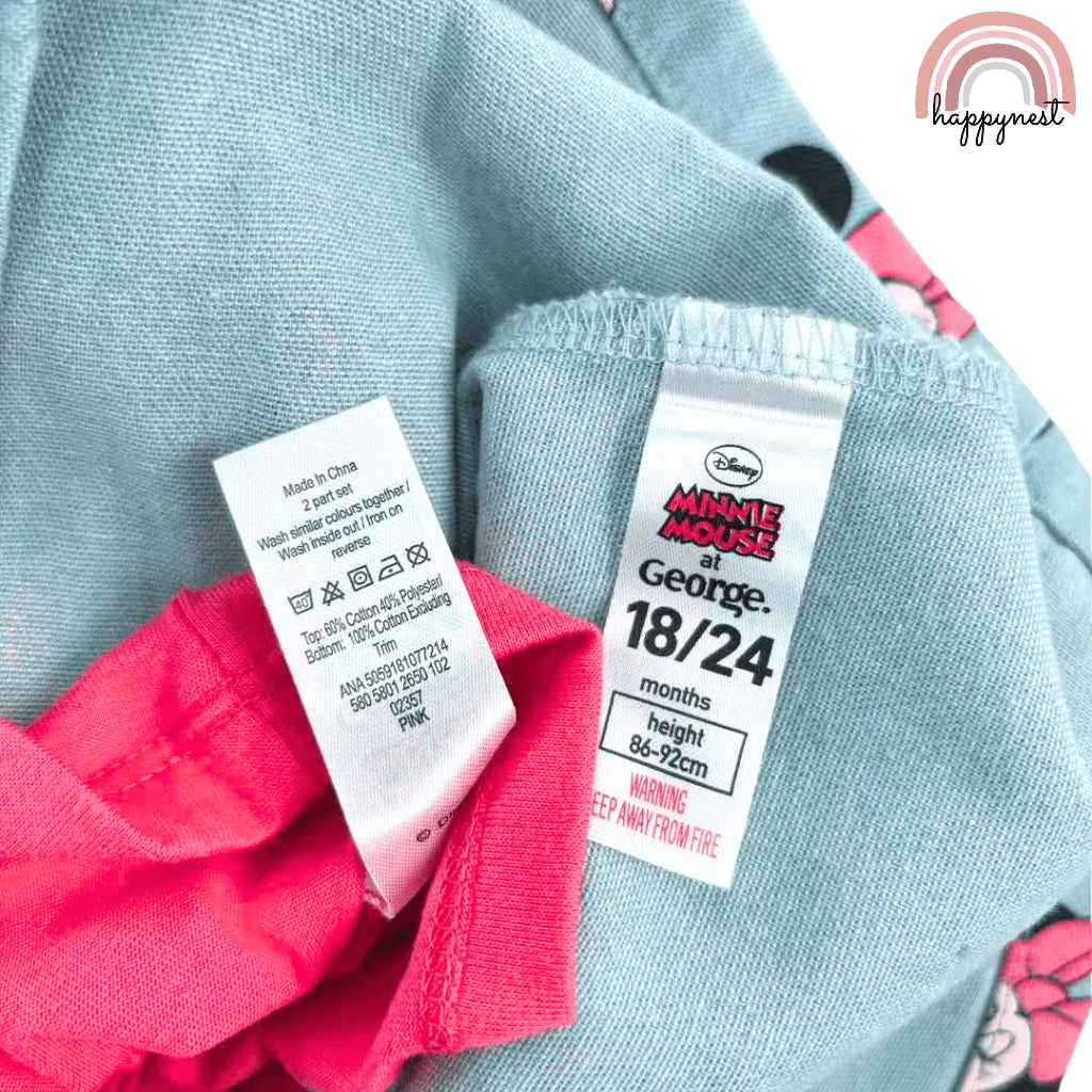 Minnie Mouse Baby Girl Outfit 2-Piece Pink Shirt + Denim Jumper Dress 3-36M AA278