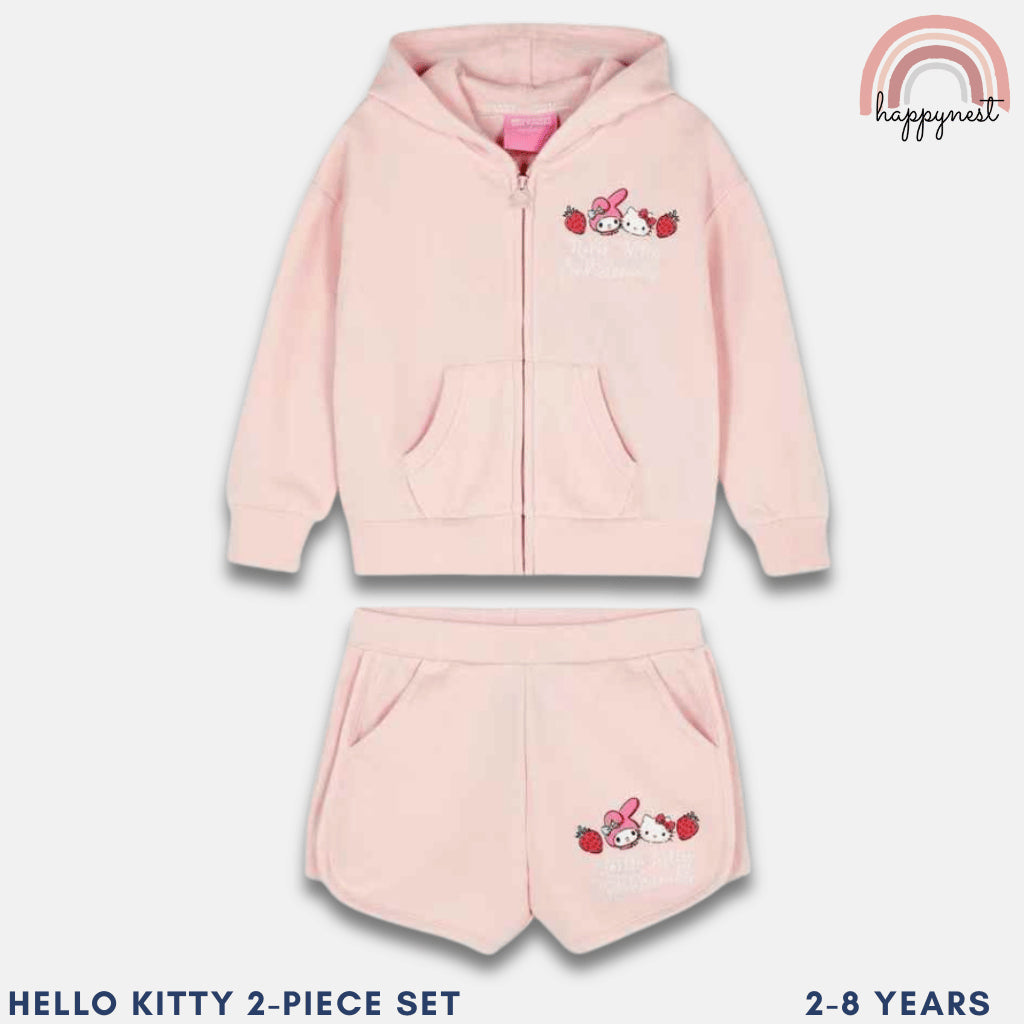 Hello Kitty Girls Jacket + Shorts Set Pink Sanrio Print 2-8Y Kuromi Melody SS496
