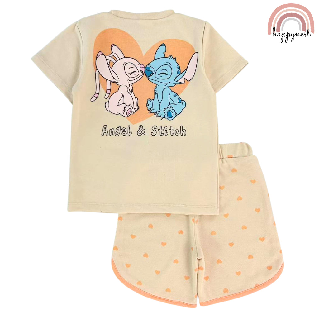 Girls Stitch Ohana Shirt & Shorts Set | Summer Outfit for Kids 2-10 Years AA293