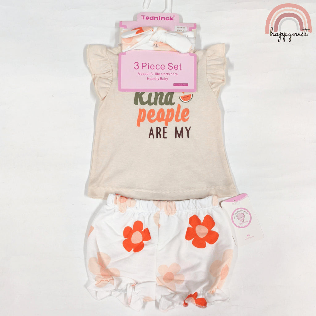 Baby Girls Kind People 3-Piece Outfit with Top Bloomers Headband | 0-18 Months AA264