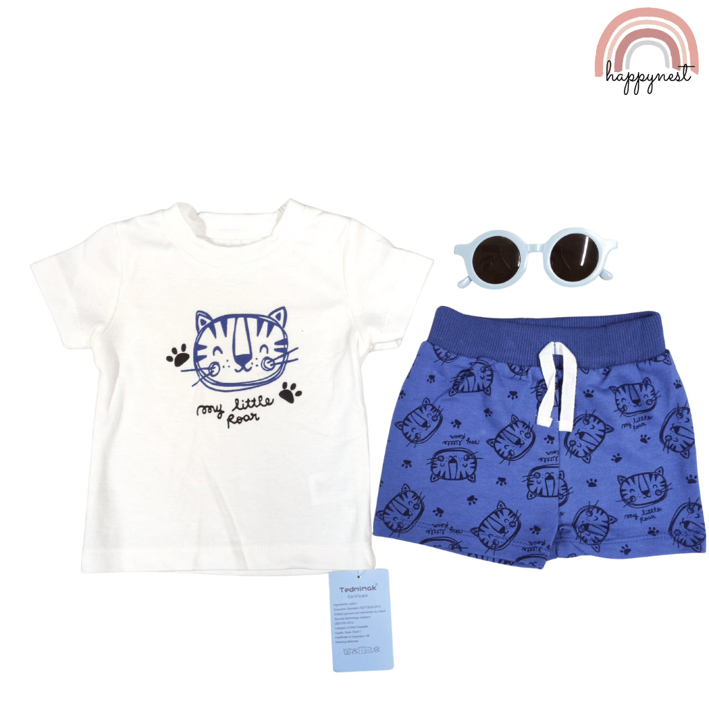 Baby Boys Tiger 3-Piece Outfit with Top Shorts Sunglasses | Cute Set 0-18 Months AA275