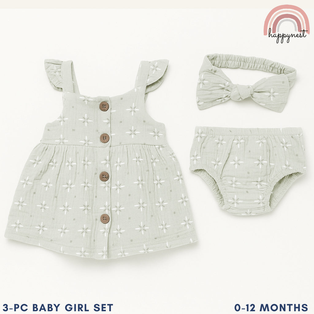 Baby Girl Clothes 3-Piece Set Dress Bloomers Headband Outfit 0-12 Months AA314