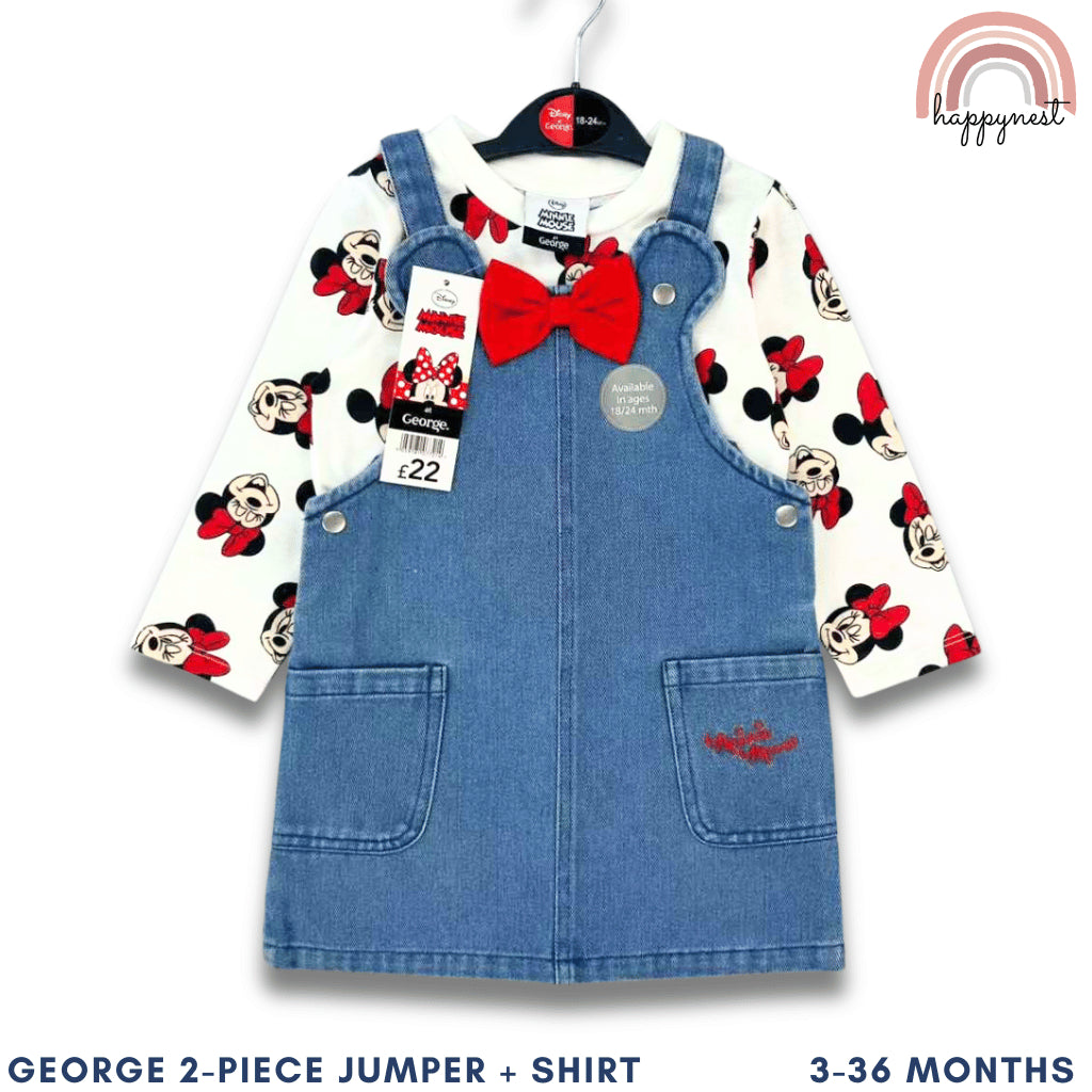 Minnie Mouse Denim Jumper Dress + Shirt Set for Girls 3-36 Months | 2-Piece AA236