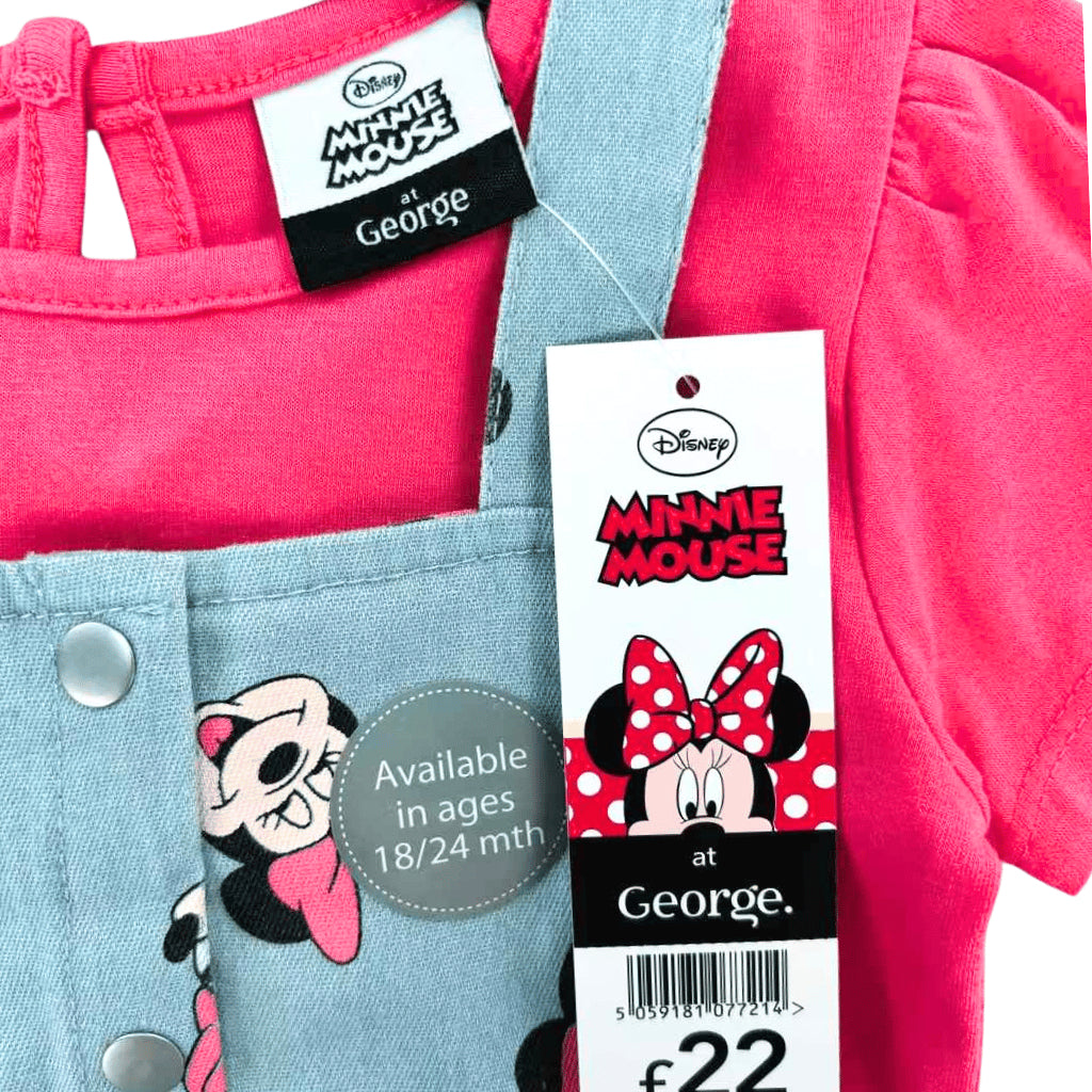 Minnie Mouse Baby Girl Outfit 2-Piece Pink Shirt + Denim Jumper Dress 3-36M AA278